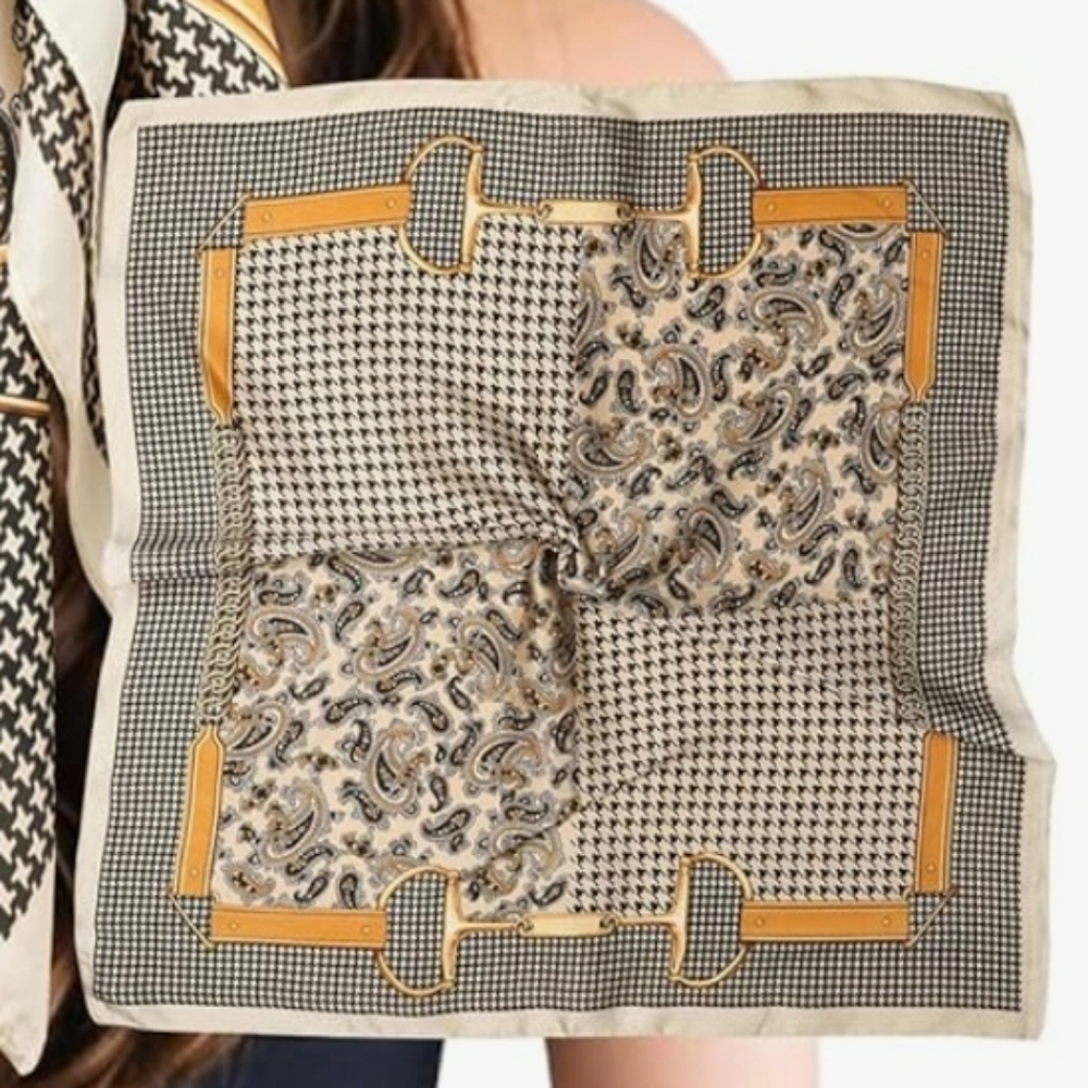 Square Scarf with Windmill Chain, Simple and Thin, Silky Scarf